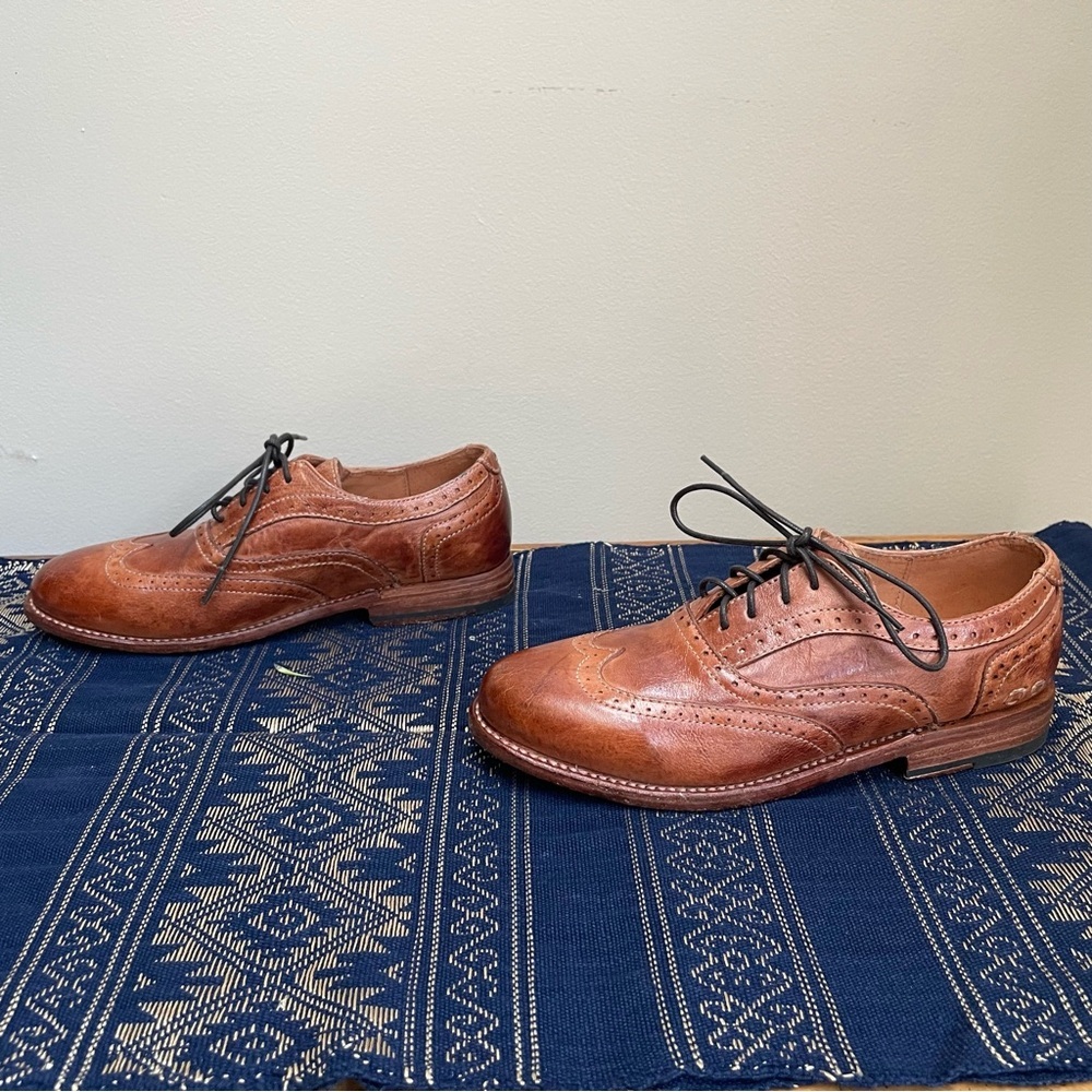 Bed|Stu Lita Oxfords Goodyear Welt Shoes Wingtip Rustic Brown Leather Size 7.5 - Picture 5 of 13